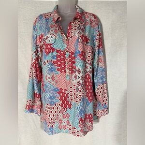 Talbots Red and Blue Geometric Rayon Fabric